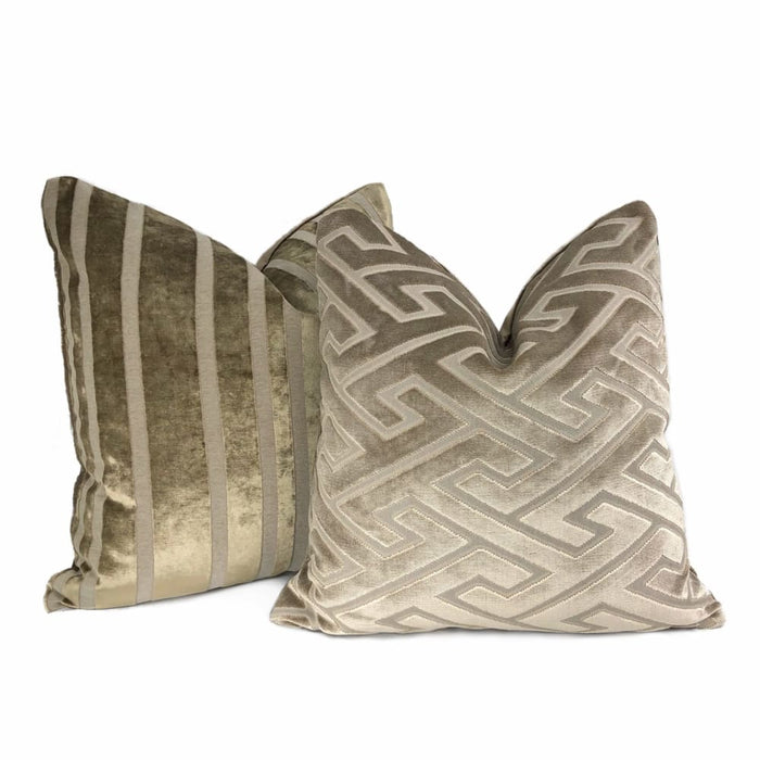 Rockford Taupe Brown Velvet Stripe Pillow Cover - Aloriam