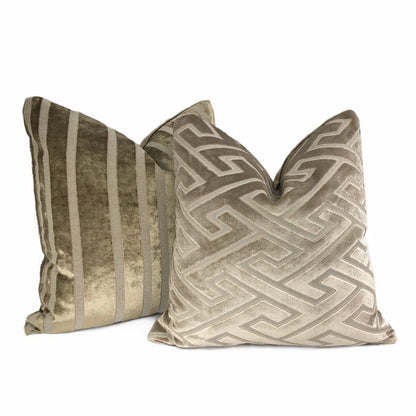 Rockford Taupe Brown Velvet Stripe Pillow Cover - Aloriam