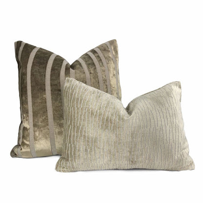 Rockford Taupe Brown Velvet Stripe Pillow Cover - Aloriam