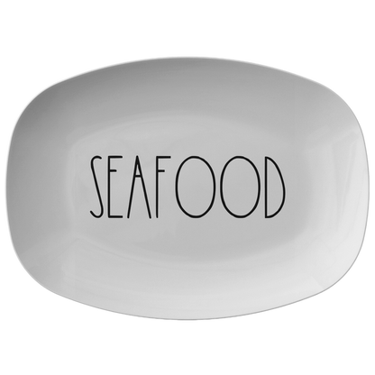 Seafood Platter Rustic Country Farmhouse Kitchen Decor | Minimalist Skinny Font BBQ Grill Dish