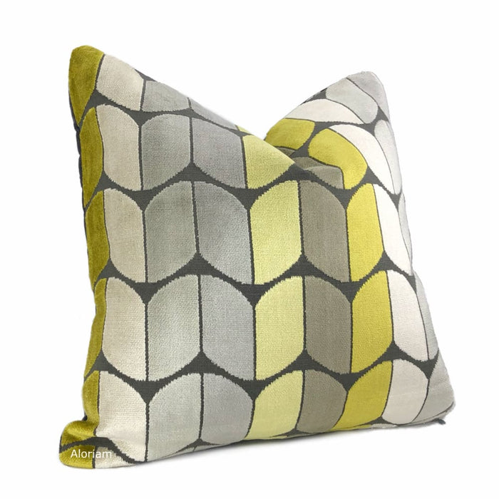 Sheridan Yellow Gray Velvet Pillow Cover - Aloriam
