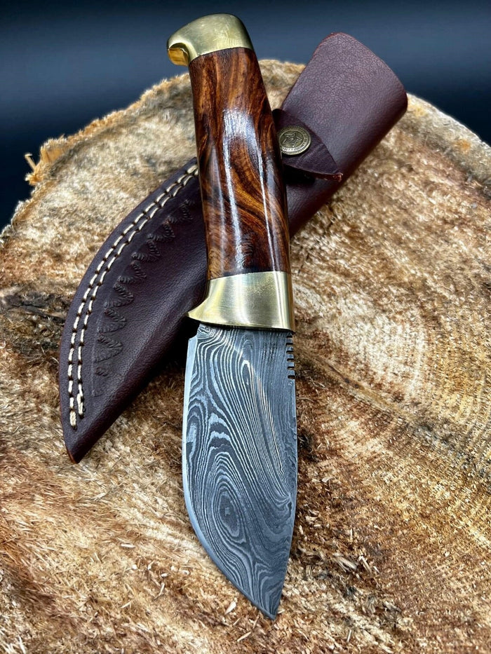 KBS Knives Damascus steel skinning blade for hunting and outdoor use.