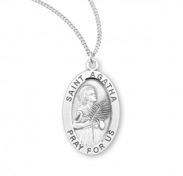 St Agatha SS .9" Small Oval Medal Necklace 18" Chain
