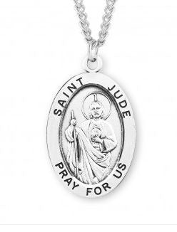 St Jude SS Large 1.1" Oval Necklace 24" Chain