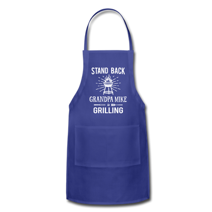 Stand Back Grandpa Mike Is Grilling Adjustable Apron - royal blue