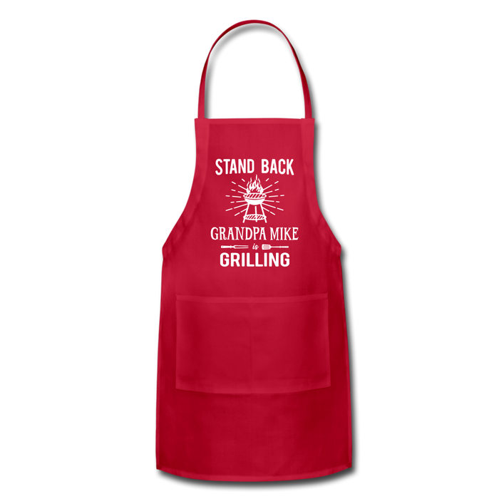 Stand Back Grandpa Mike Is Grilling Adjustable Apron - red
