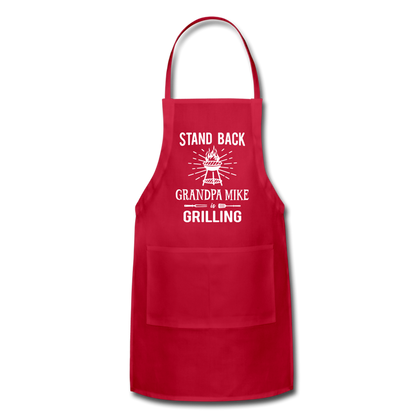 Stand Back Grandpa Mike Is Grilling Adjustable Apron - red