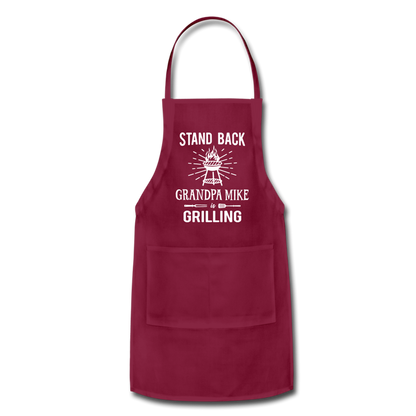 Stand Back Grandpa Mike Is Grilling Adjustable Apron - burgundy
