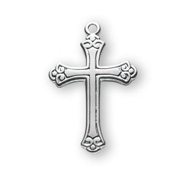 Swirl Tipped .8" SS Cross Necklace 18" Chain
