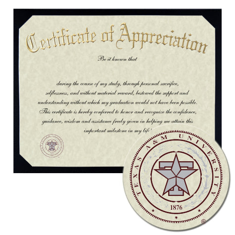 Texas A&M Health Science Center - College of Dentistry Certificate of Appreciation