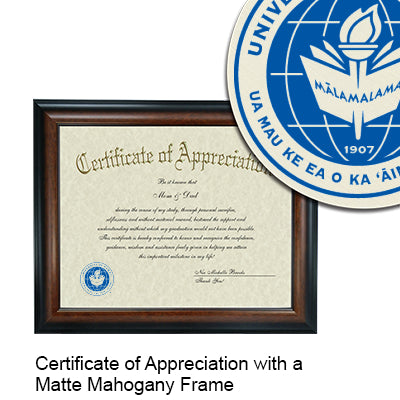 University of Hawaii - Kapiolani Community College Certificate with Frame