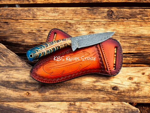 Western Knife Gift for Cowboy Enthusiasts – 3.8" Raindrops Damascus Blade