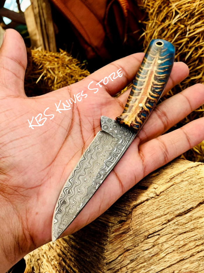 Western Knife Gift for Cowboy Enthusiasts – 3.8" Raindrops Damascus Blade