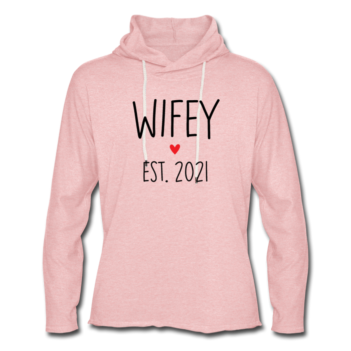 Wifey Est 2021 Lightweight Terry Hoodie - cream heather pink