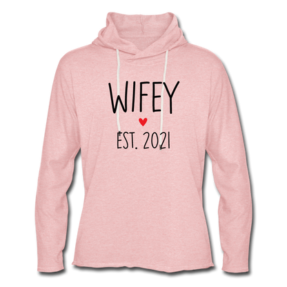 Wifey Est 2021 Lightweight Terry Hoodie - cream heather pink