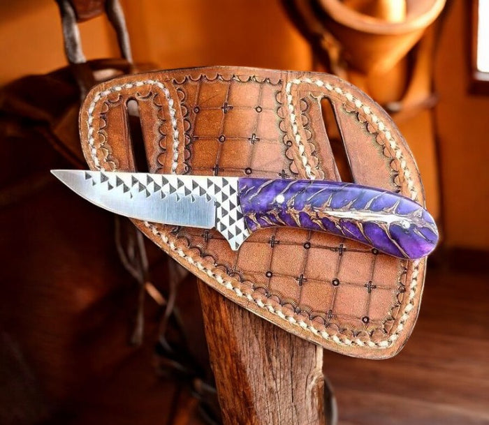 Handmade Cowboy Belt Knife with Rasp Steel Blade & Pine-Cone Handle – Western Belt Sheath Knife