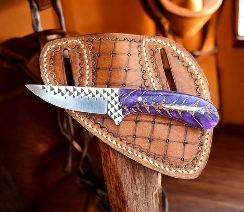 Handmade Cowboy Belt Knife with Rasp Steel Blade & Pine-Cone Handle – Western Belt Sheath Knife